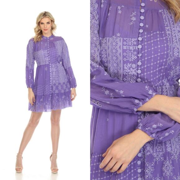 Johnny Was Lexan Embroidered Button-Down Slip Dress Boho Chic Size Large - Picture 2 of 13